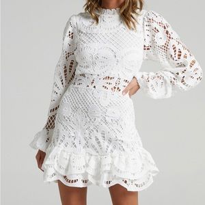 Showpo Kiss Me Now Dress in White Lace